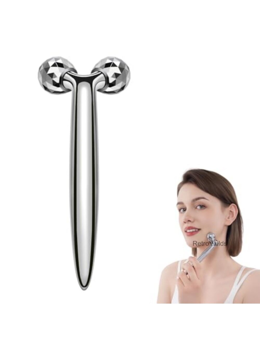 Metal Facial Roller Massager 3D Cold Face Massage Tool for Eyes Puffiness